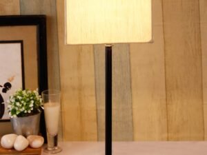Square Off White Cotton Shade Table Lamp with Iron Base