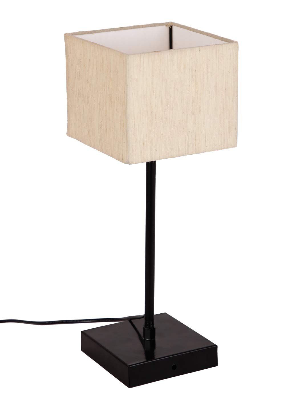 Square Off White Cotton Shade Table Lamp with Iron Base