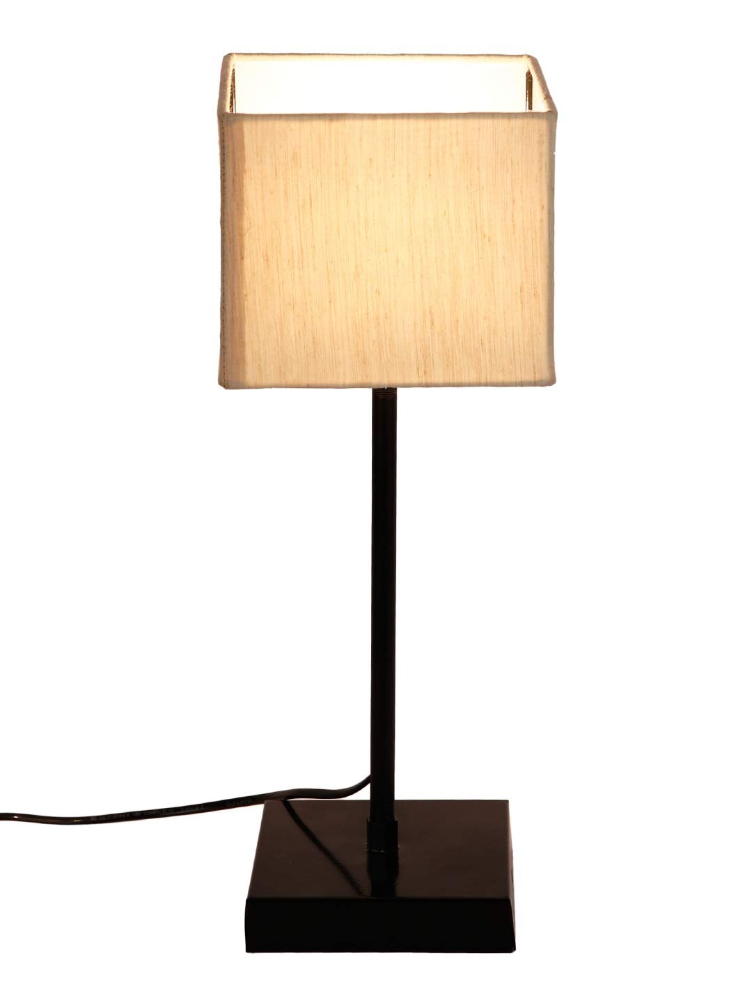 Square Off White Cotton Shade Table Lamp with Iron Base