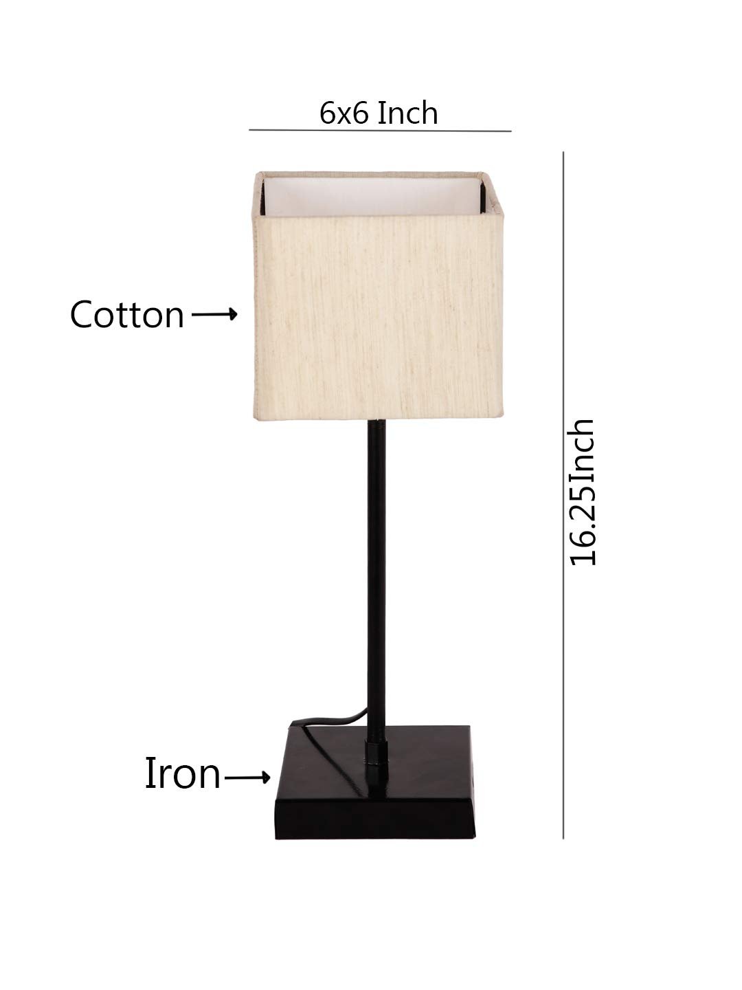 Square Off White Cotton Shade Table Lamp with Iron Base