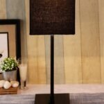 Square Black Cotton Shade Table Lamp with Iron Base