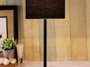 Square Black Cotton Shade Table Lamp with Iron Base