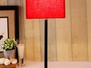 Square Red Cotton Shade Table Lamp with Iron Base