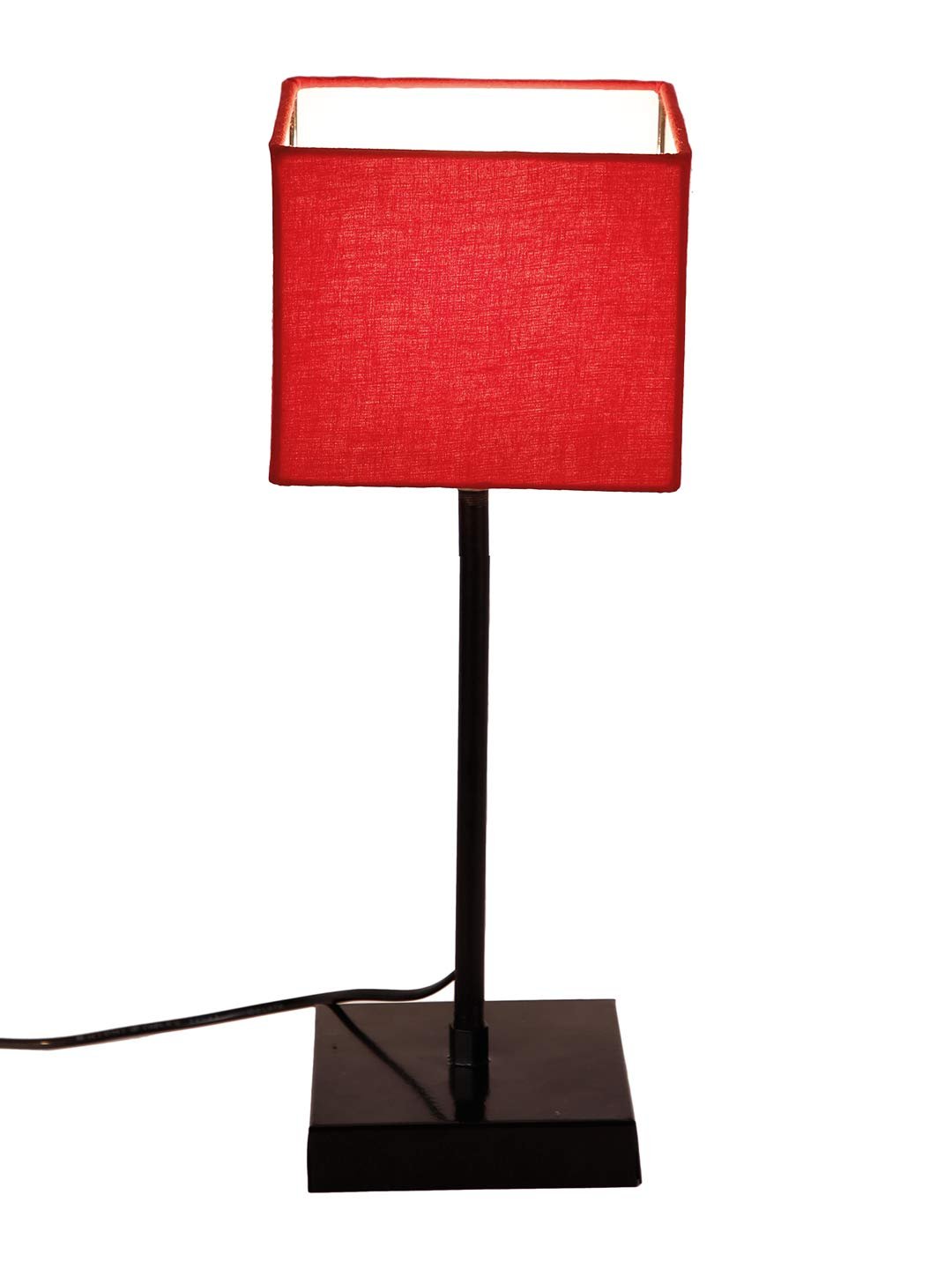 Square Red Cotton Shade Table Lamp with Iron Base