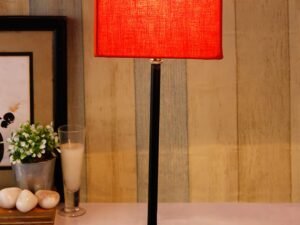 Square Orange Cotton Shade Table Lamp with Iron Base