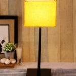 Square Yellow Cotton Shade Table Lamp with Iron Base
