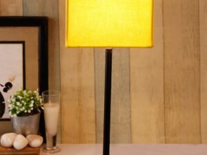 Square Yellow Cotton Shade Table Lamp with Iron Base