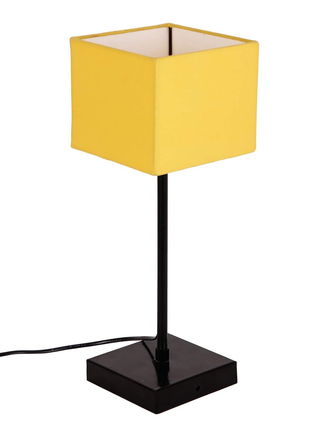 Square Yellow Cotton Shade Table Lamp with Iron Base