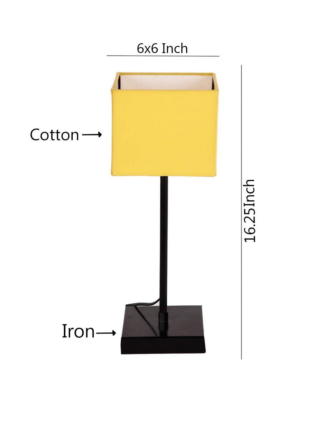 Square Yellow Cotton Shade Table Lamp with Iron Base