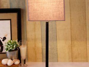 Square Grey Cotton Shade Table Lamp with Iron Base