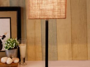 Square Beige Jute Shade Table Lamp with Iron Base