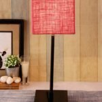 Square Pink Jute Shade Table Lamp with Iron Base