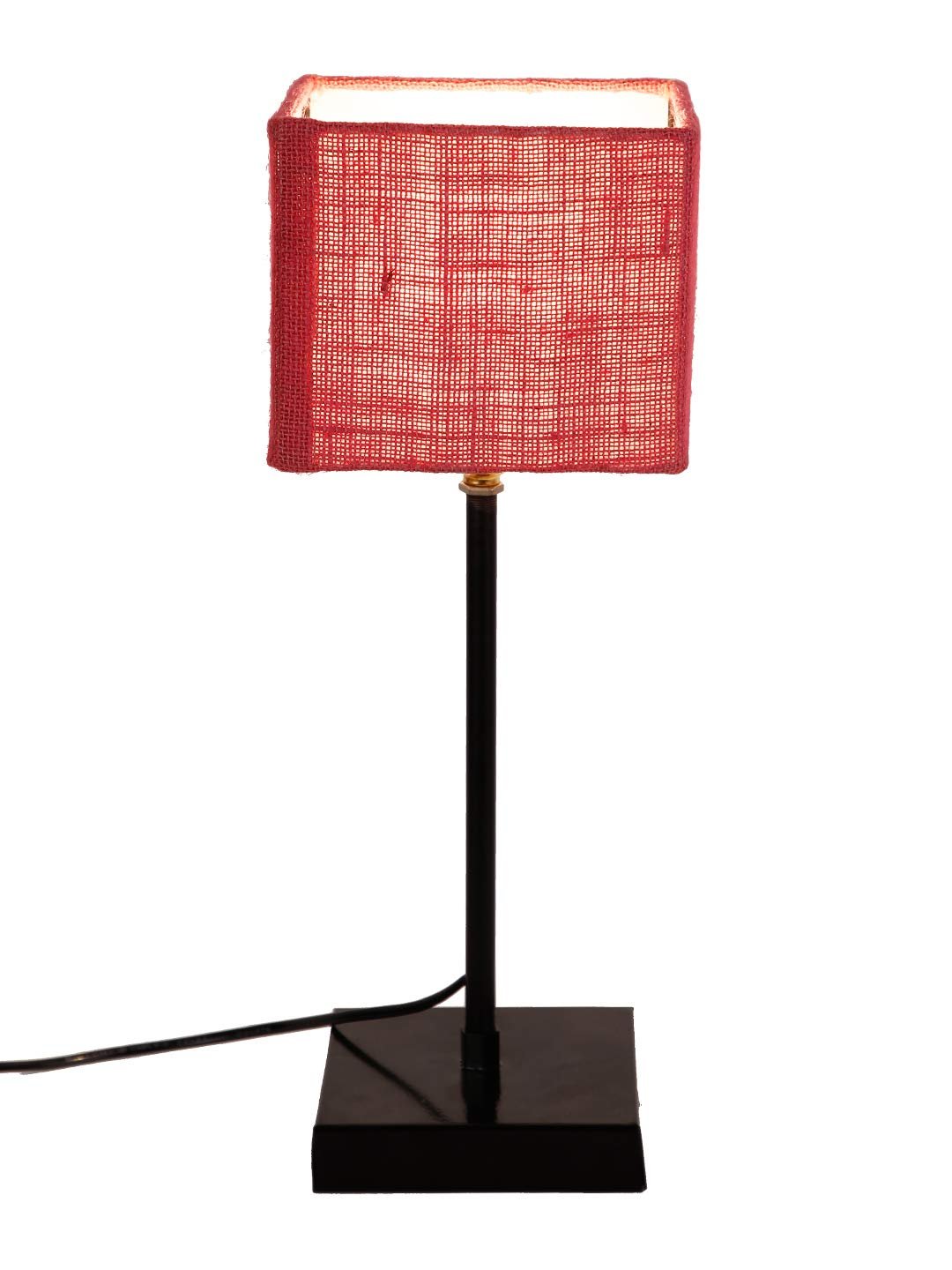 Square Pink Jute Shade Table Lamp with Iron Base