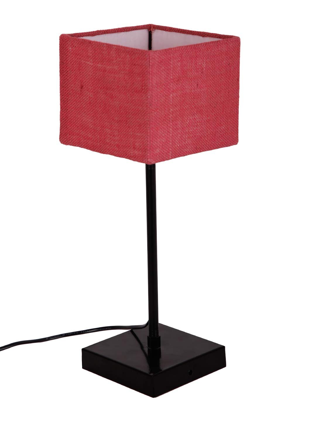 Square Pink Jute Shade Table Lamp with Iron Base
