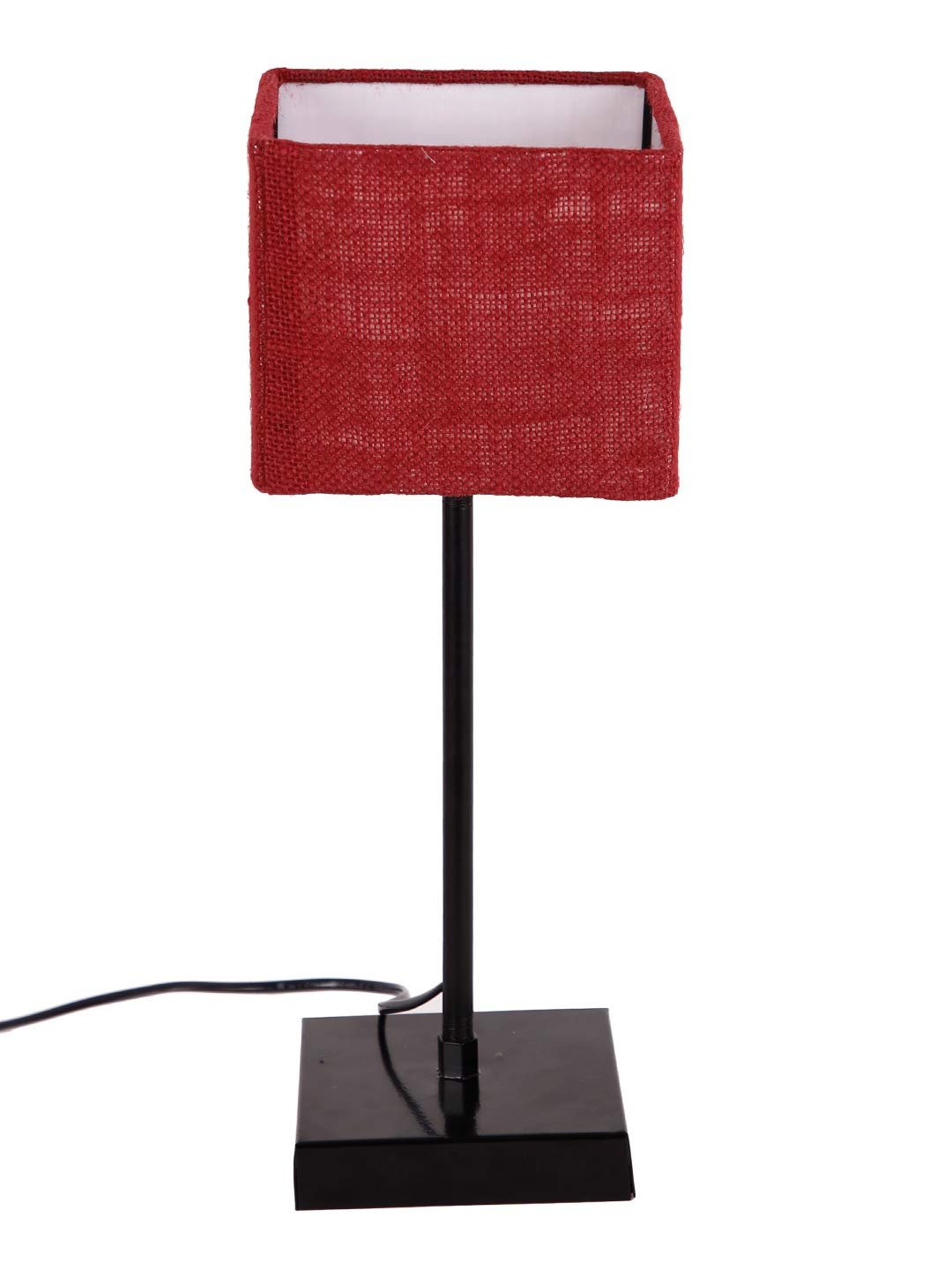 Square Maroon Jute Shade Table Lamp with Iron Base