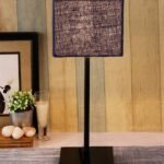 Square Blue Jute Shade Table Lamp with Iron Base