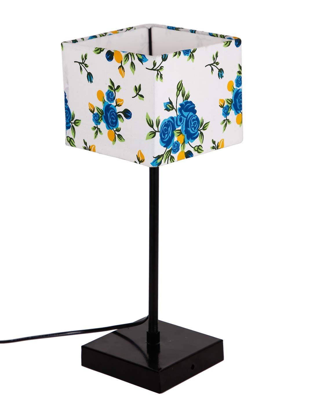 Square Multicolor Cotton Shade Table Lamp with Iron Base