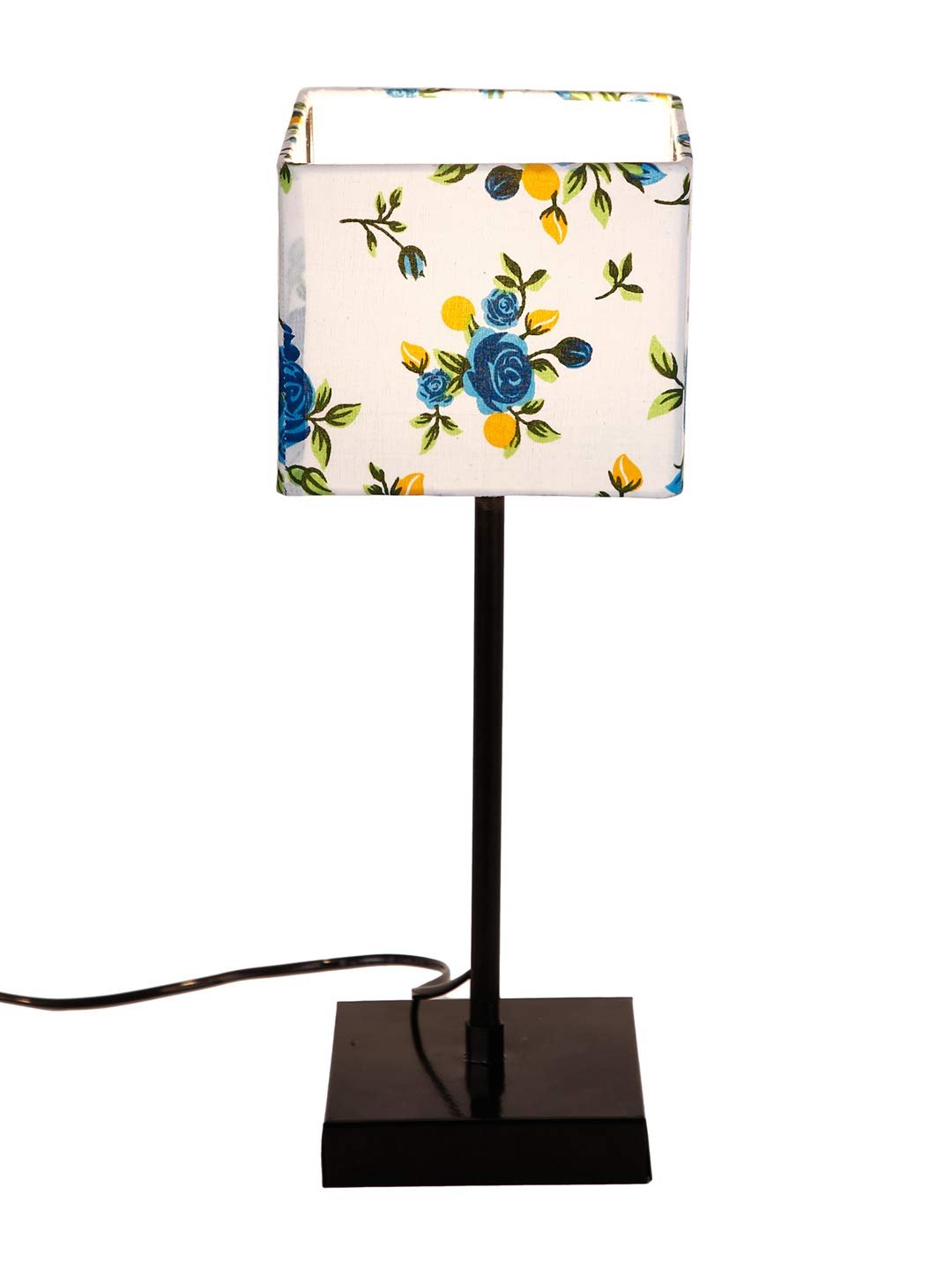 Square Multicolor Cotton Shade Table Lamp with Iron Base