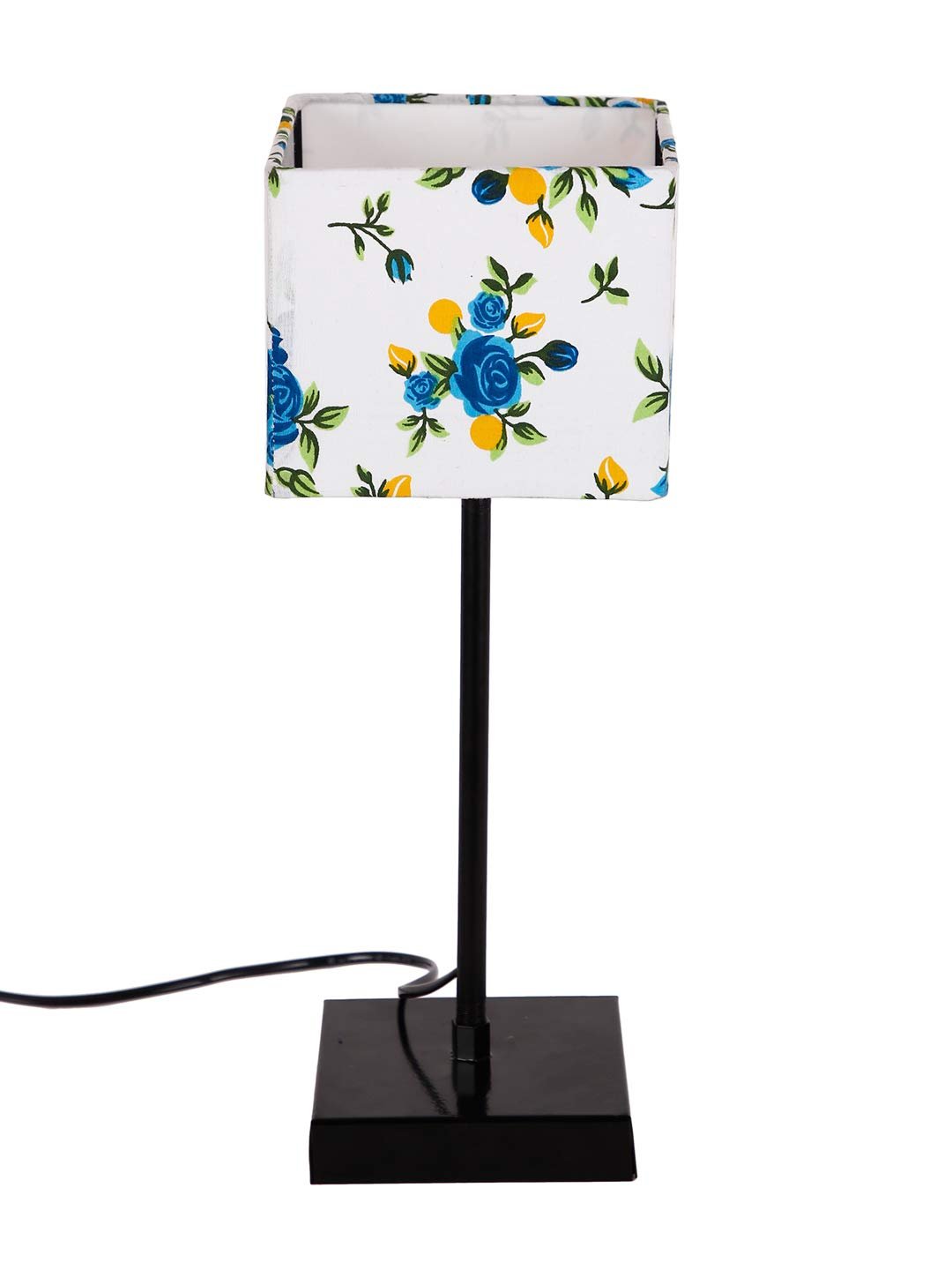 Square Multicolor Cotton Shade Table Lamp with Iron Base