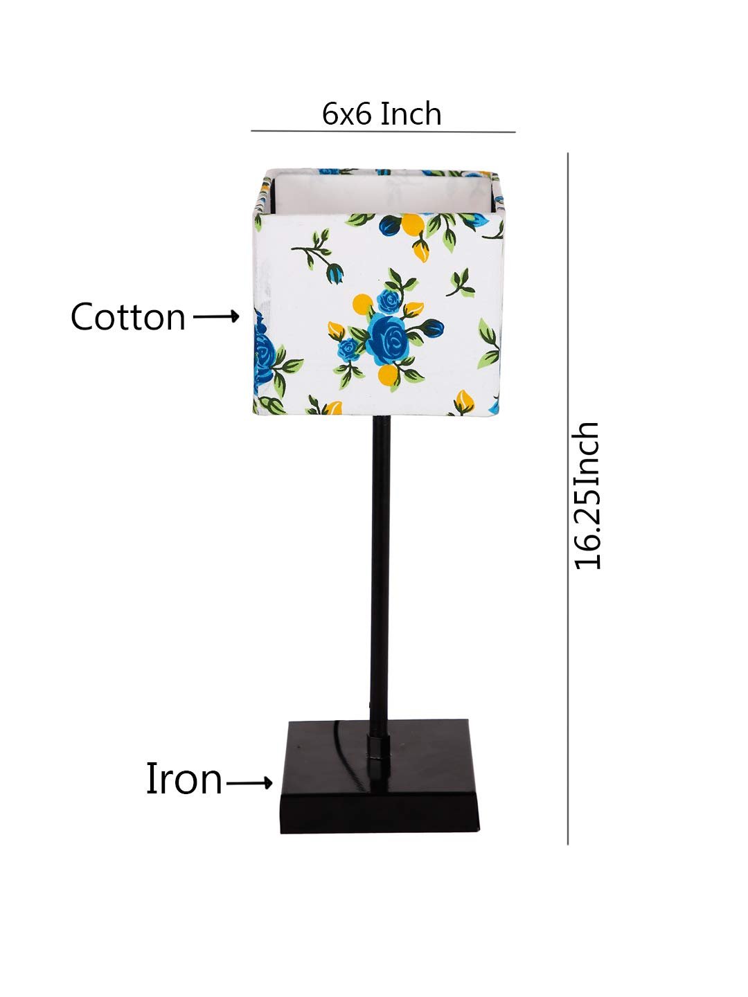 Square Multicolor Cotton Shade Table Lamp with Iron Base