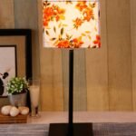 Square Multicolor Cotton Shade Table Lamp with Iron Base