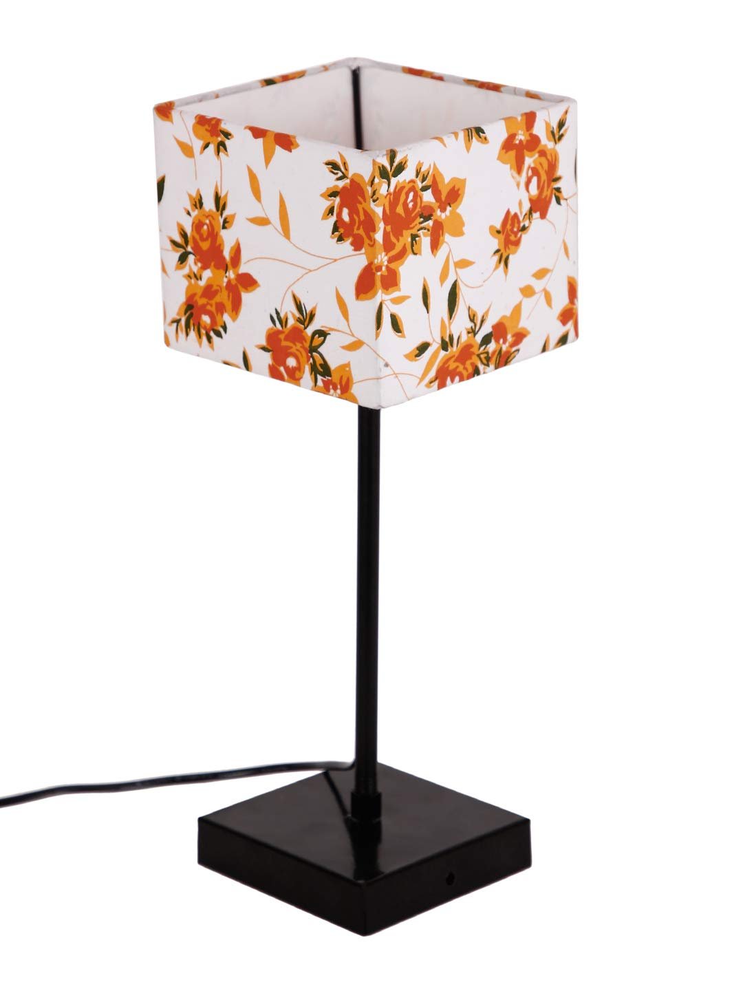 Square Multicolor Cotton Shade Table Lamp with Iron Base