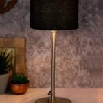 Drum Black Cotton Shade Table Lamp with Steel Base