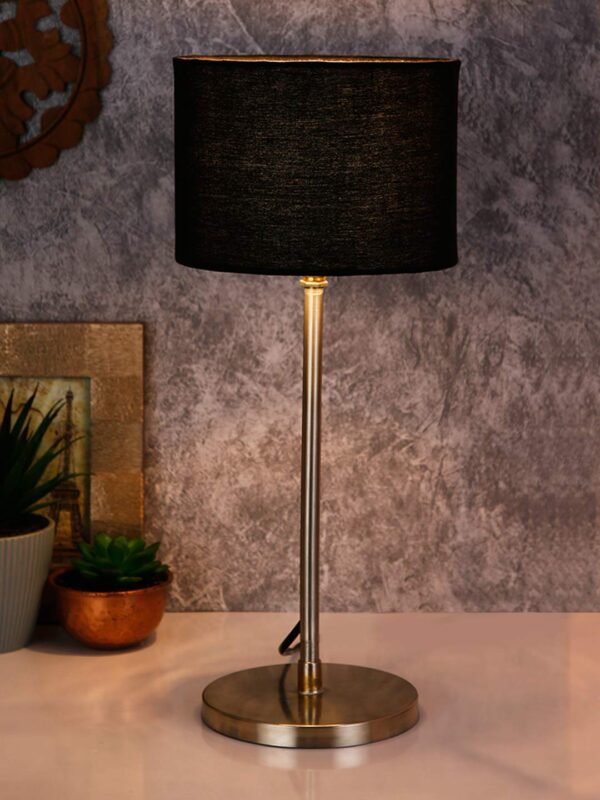 Drum Black Cotton Shade Table Lamp with Steel Base