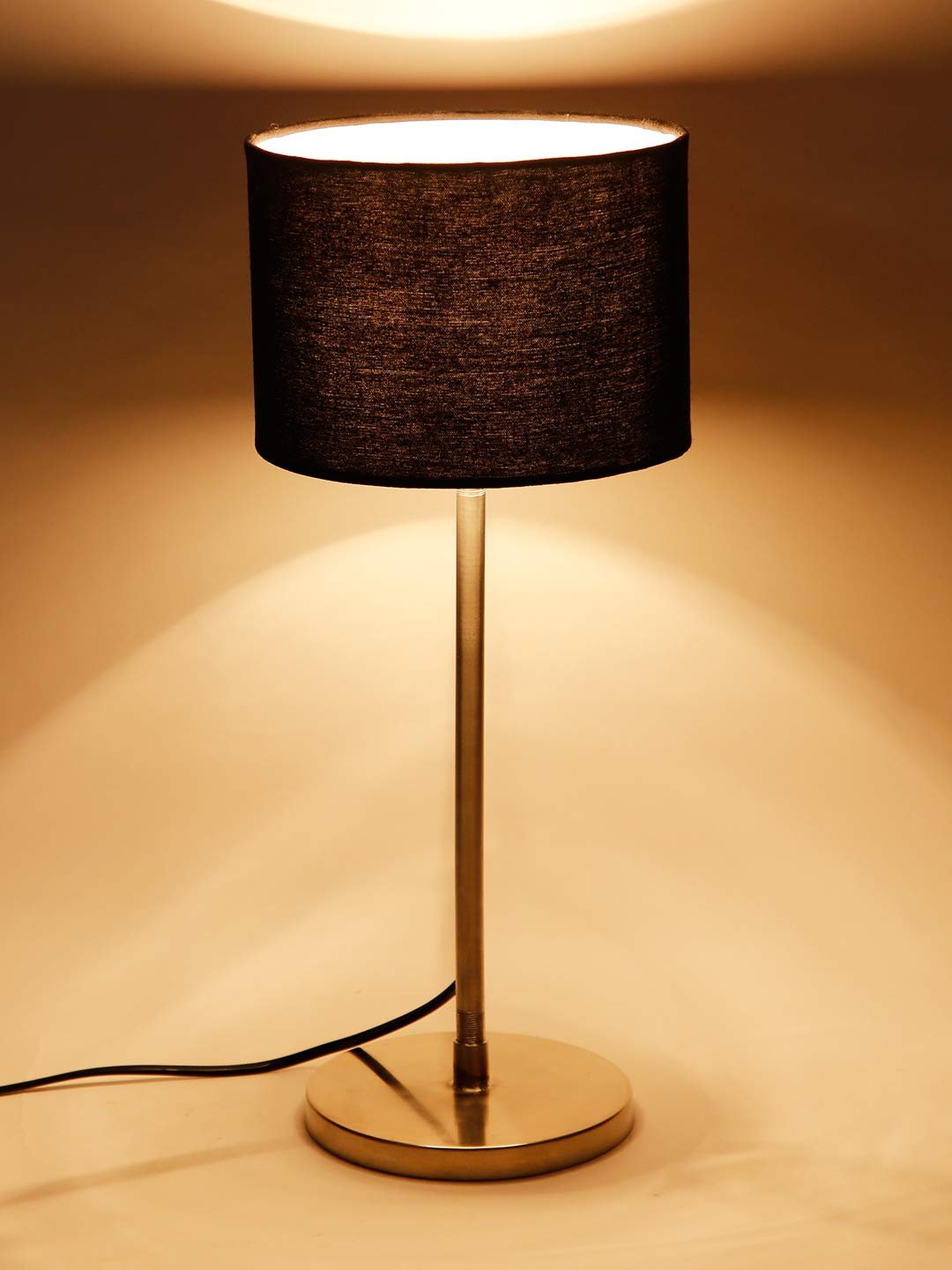 Drum Black Cotton Shade Table Lamp with Steel Base