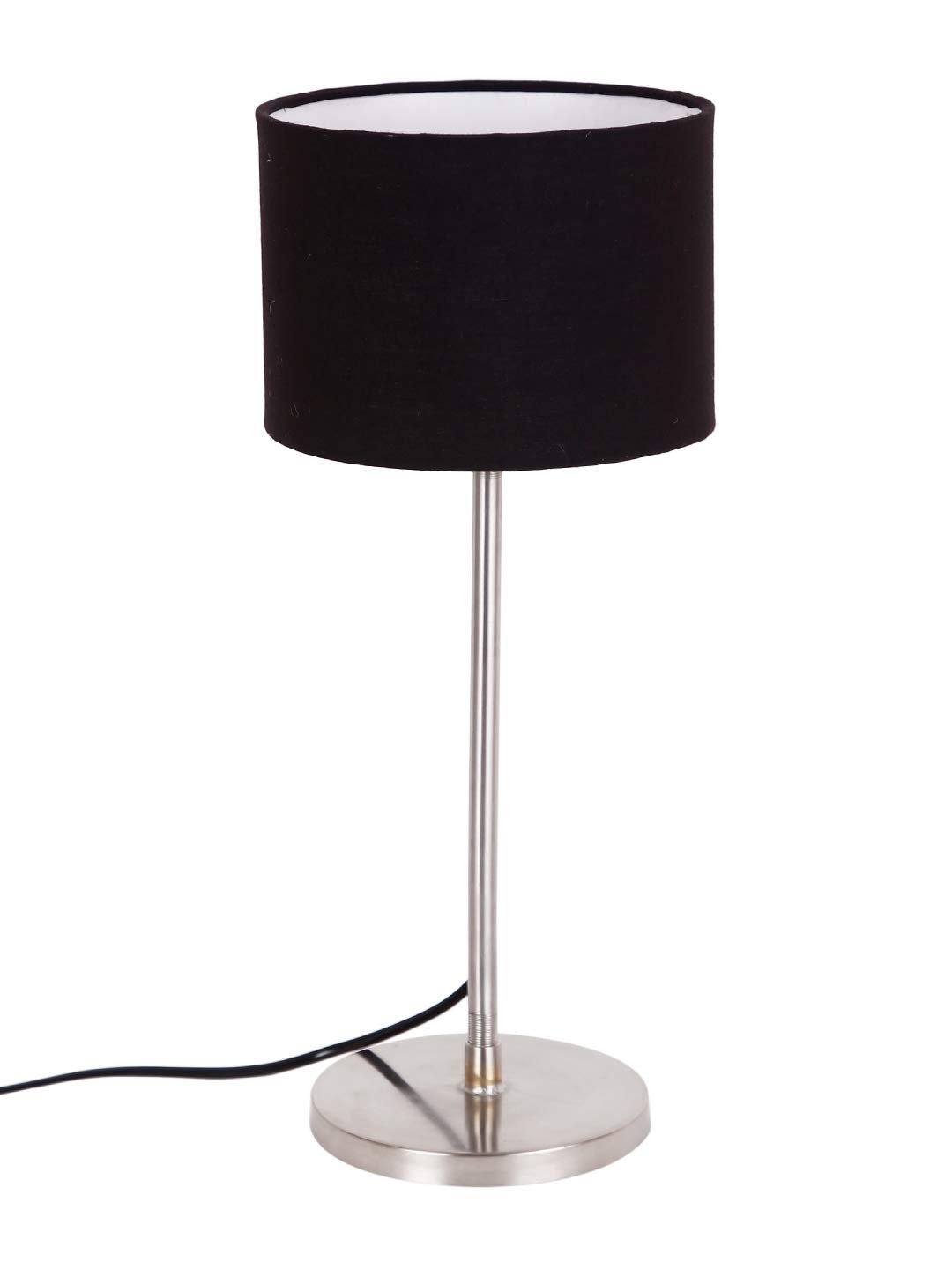 Drum Black Cotton Shade Table Lamp with Steel Base