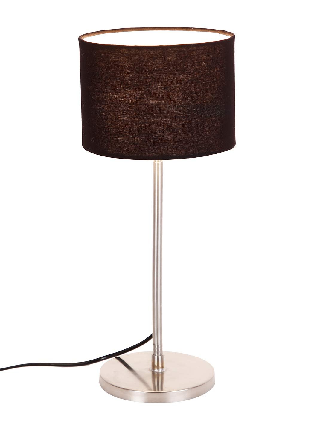 Drum Black Cotton Shade Table Lamp with Steel Base
