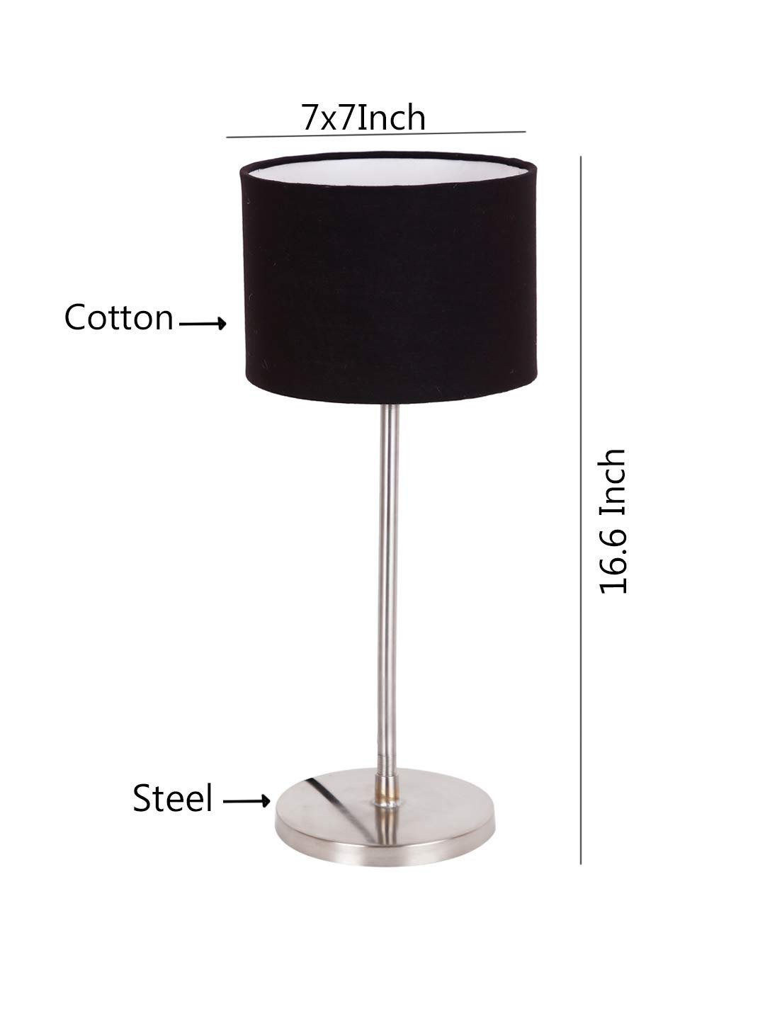 Drum Black Cotton Shade Table Lamp with Steel Base
