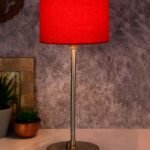 Drum Red Cotton Shade Table Lamp with Steel Base