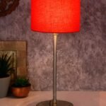 Drum Orange Cotton Shade Table Lamp with Steel Base