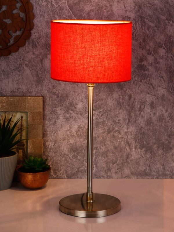 Drum Orange Cotton Shade Table Lamp with Steel Base