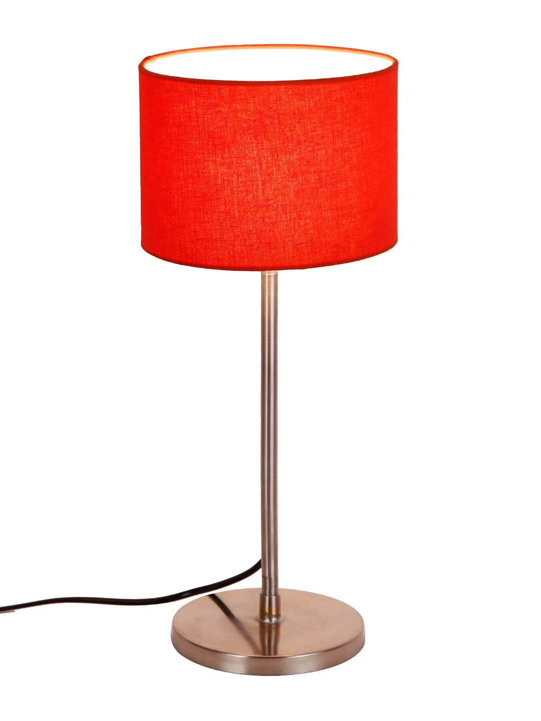Drum Orange Cotton Shade Table Lamp with Steel Base