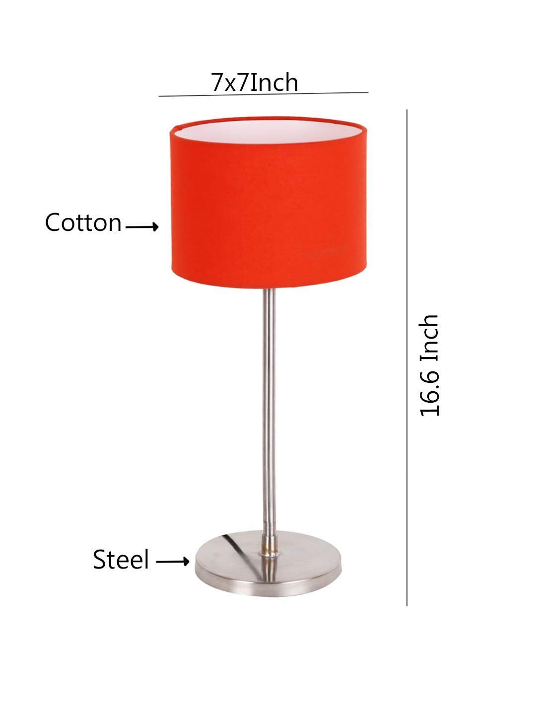 Drum Orange Cotton Shade Table Lamp with Steel Base