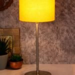 Drum Yellow Cotton Shade Table Lamp with Steel Base