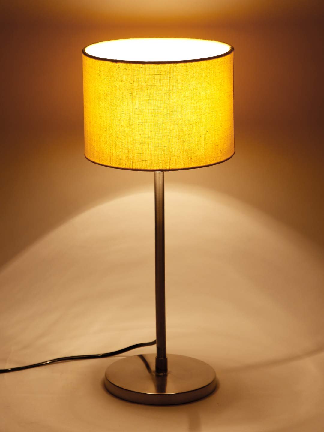 Drum Yellow Cotton Shade Table Lamp with Steel Base