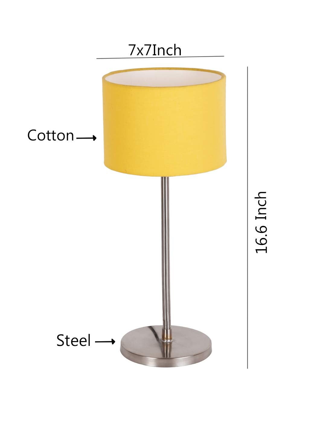 Drum Yellow Cotton Shade Table Lamp with Steel Base