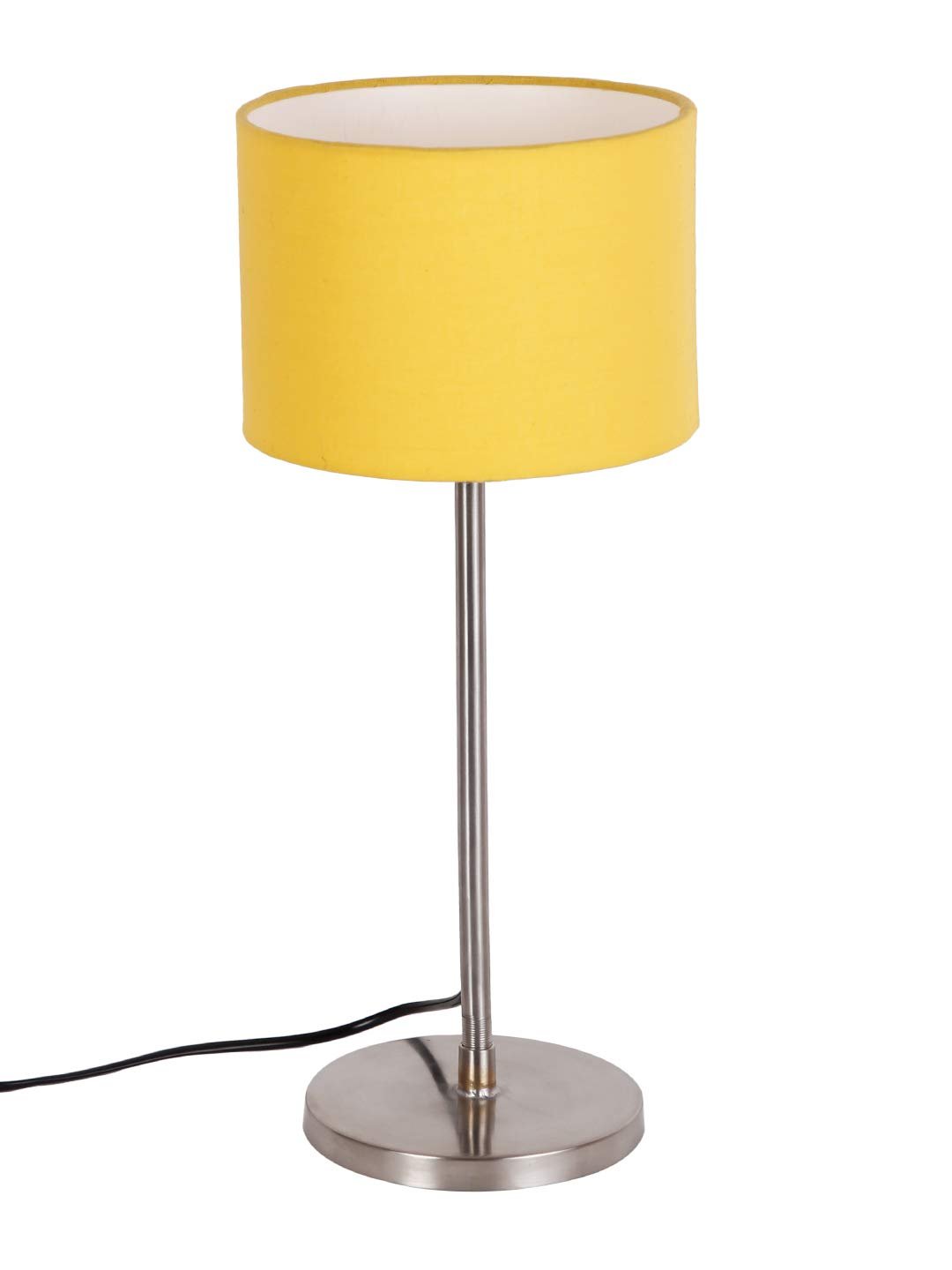 Drum Yellow Cotton Shade Table Lamp with Steel Base