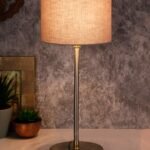 Drum Grey Cotton Shade Table Lamp with Steel Base