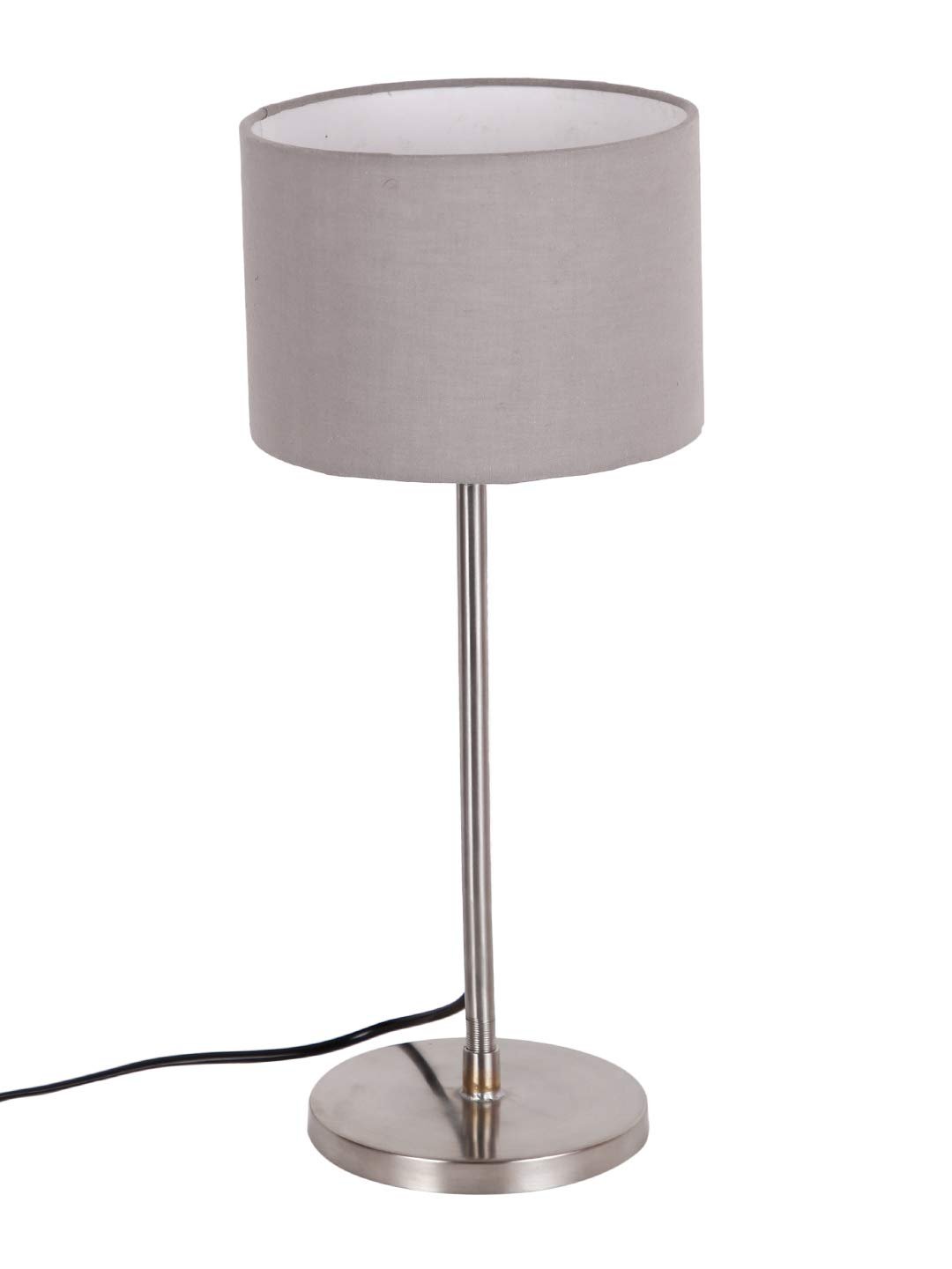 Drum Grey Cotton Shade Table Lamp with Steel Base