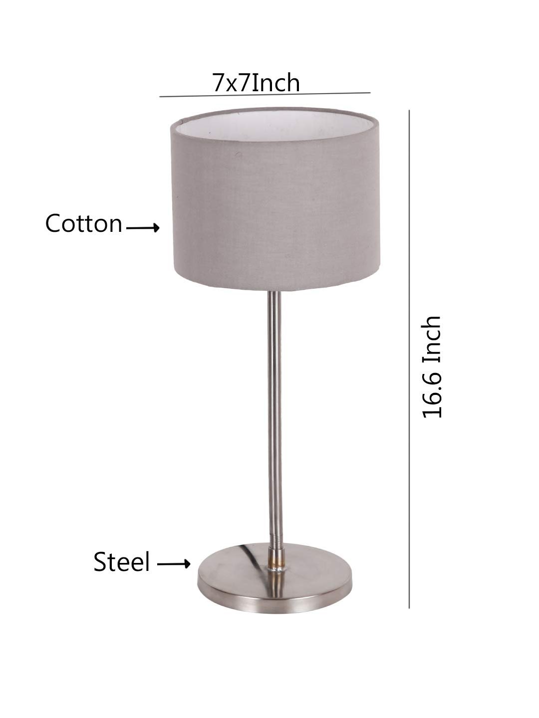Drum Grey Cotton Shade Table Lamp with Steel Base