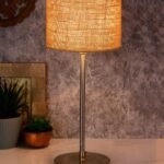 Drum Beige Jute Shade Table Lamp with Steel Base