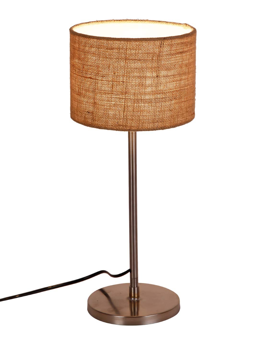 Drum Beige Jute Shade Table Lamp with Steel Base