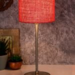 Drum Pink Jute Shade Table Lamp with Steel Base