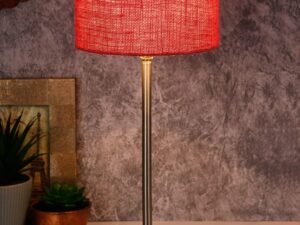 Drum Pink Jute Shade Table Lamp with Steel Base