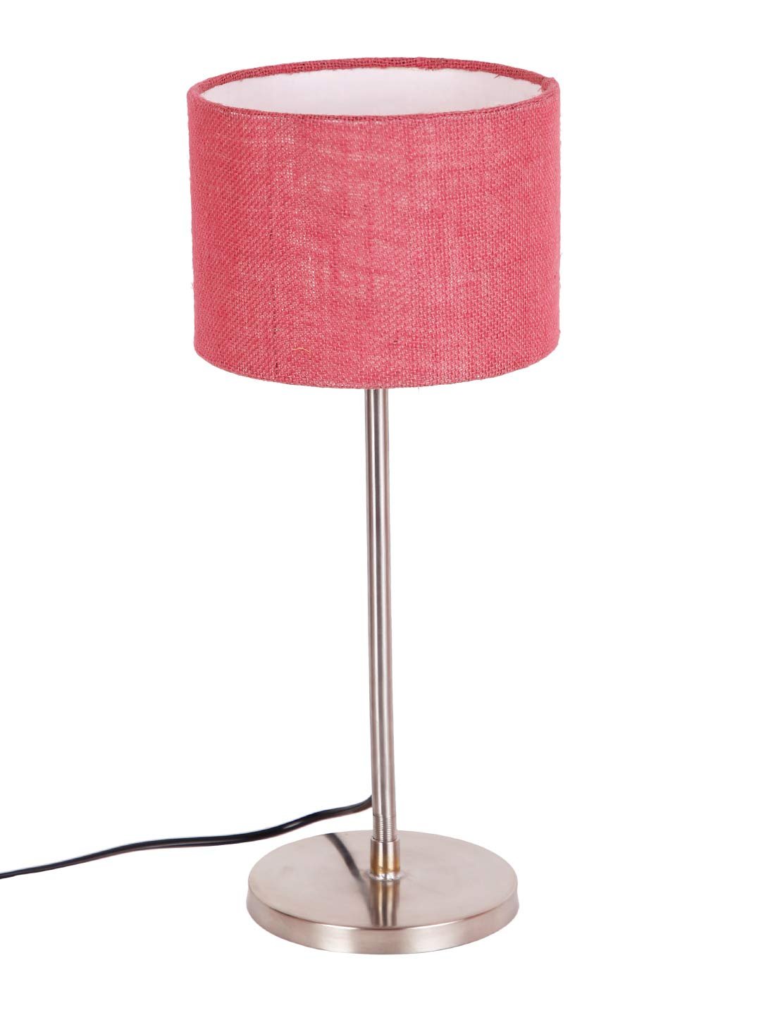 Drum Pink Jute Shade Table Lamp with Steel Base