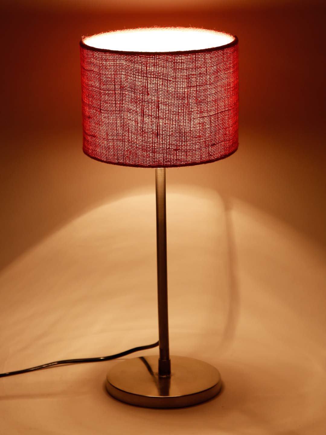 Drum Pink Jute Shade Table Lamp with Steel Base